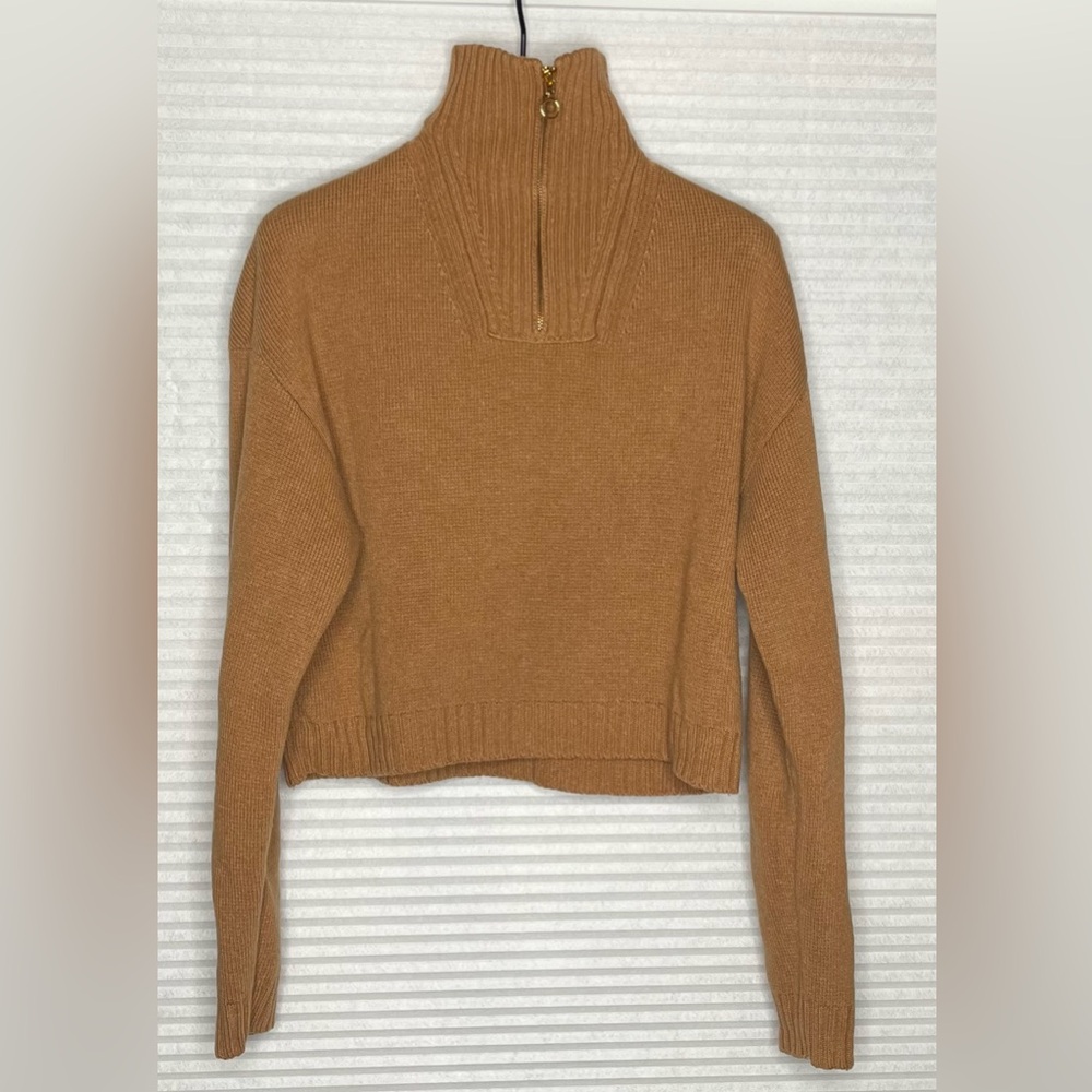 Nanushka Women Half Zip Knit Sweater Camel Wool blend size Small Brown